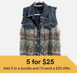 Sheer sleeveless button up with denim trim.